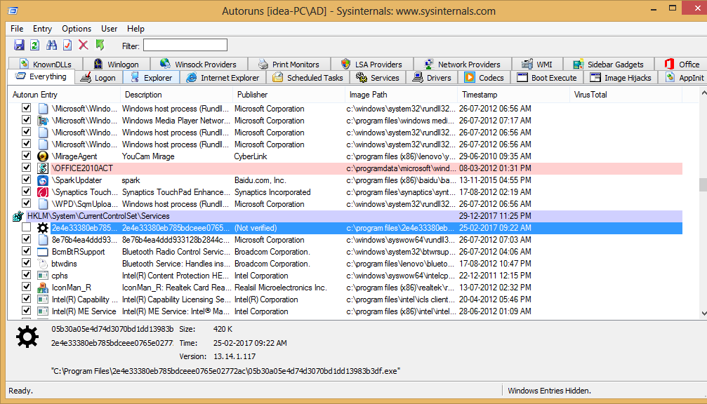 Finding and removing malware from windows in minimal steps using sysinternals suite